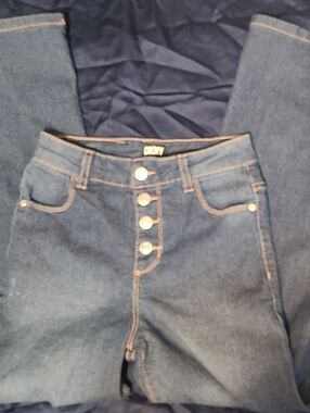 DKNY Girls' Dark Blue Denim Button-Front Jeans Wide Leg